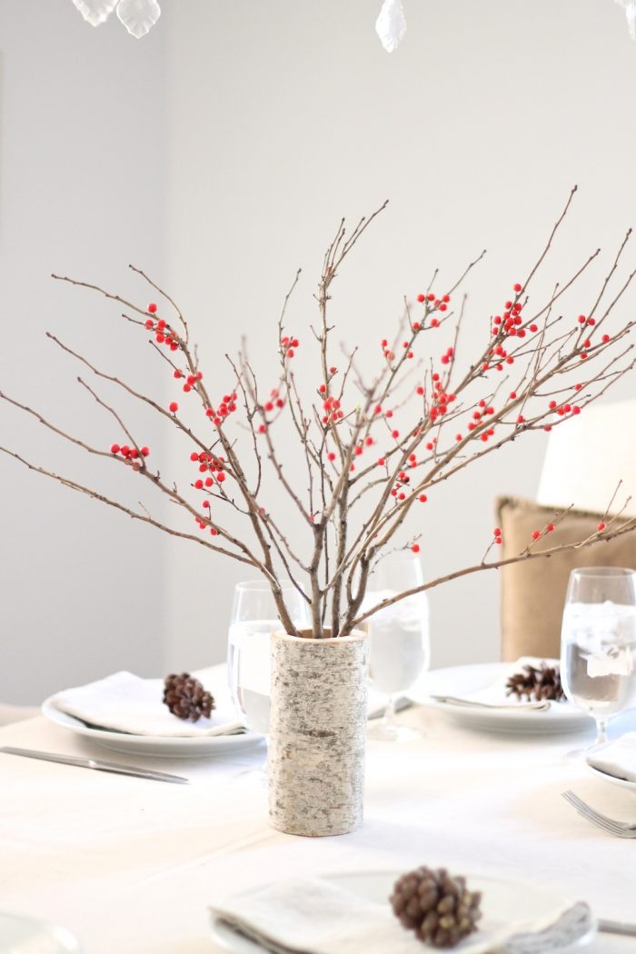休闲圣诞娱乐-浆果和桦树桌子设置