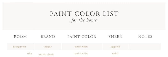 组织油漆颜色在您的家与这个德赢备用线路免费打印油漆颜色电子表格