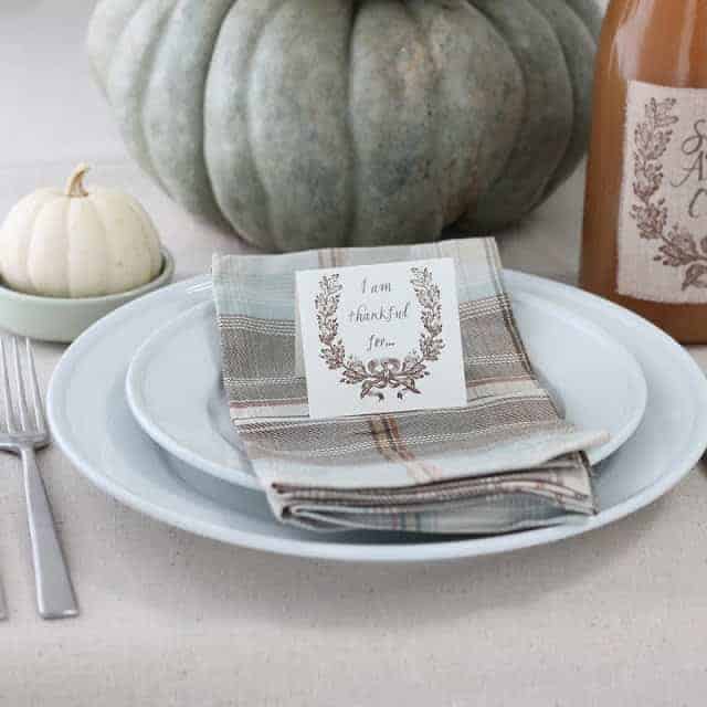 一张表设置为感恩节与一张小卡，这些小卡片在餐巾纸上面的“感恩”。