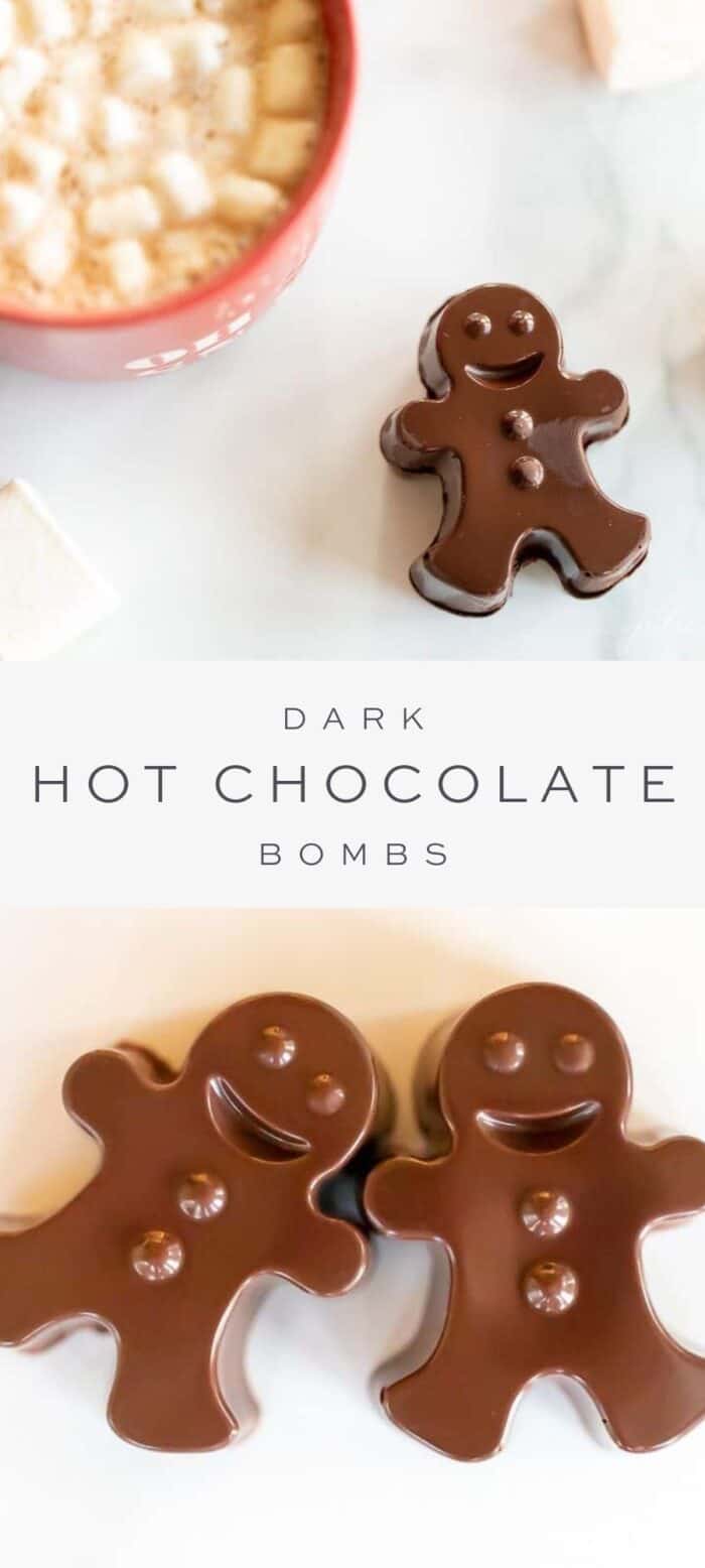 深热巧克力炸弹和棉花糖，覆盖文字的热巧克力杯，深色热巧克力炸弹的特写GydF4y2Ba