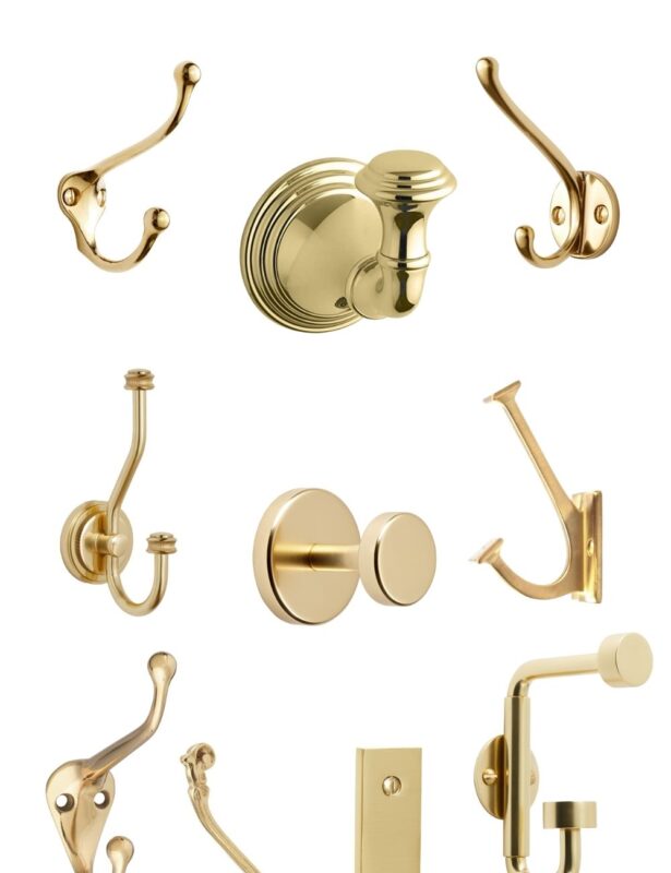 A white graphic with images of brass hooks, with a text heading that states 