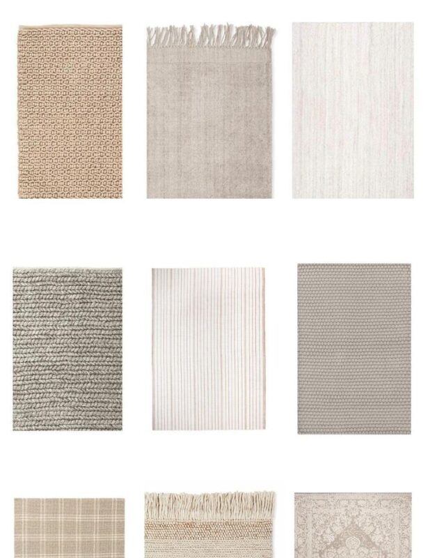 具有白色背景的图形，最佳中性地毯的标题，带有9个各种中性地毯的图像